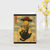 Grappige Ramen Kat Japanse Anime Ufo Mannen Vrouwe Kaart (Gele Bloem)