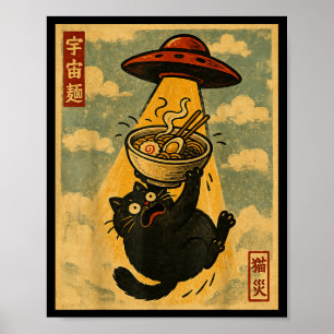 Grappige Ramen Kat Japanse Anime Ufo Mannen Vrouwe Poster