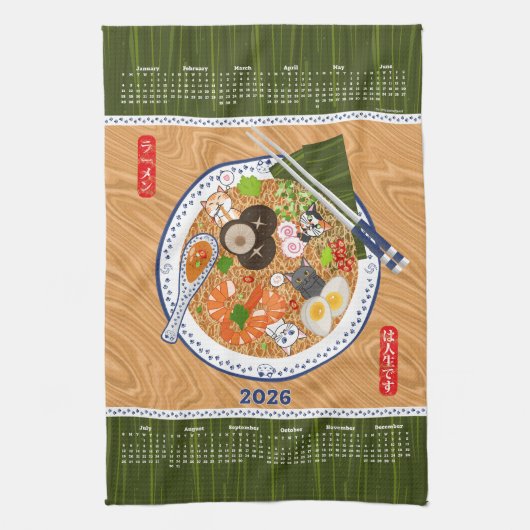 Grappige Ramen Noodle Bowl 2026 Kalender Theedoek (Verticaal)
