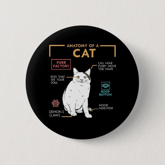 Grappige rare kattenmeme glimlachend, Anatomie van Ronde Button 5,7 Cm (Voorkant)