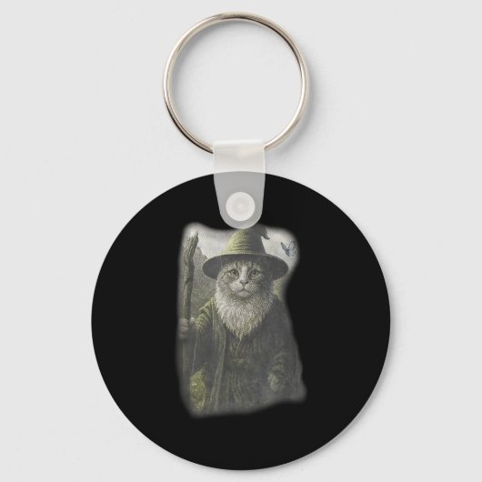 Grappige rare kitten tovenaar spook kat meme katda sleutelhanger (Voorkant)