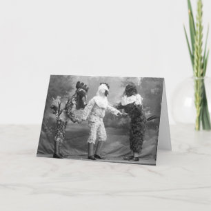 Grappige rare vintage foto van kip kostuums kaart