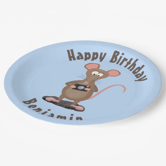 Grappige rat en camera gepersonaliseerde verjaarda papieren bordje (Gekanteld)