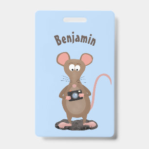 Grappige rat met camera cartoon illustratie badge