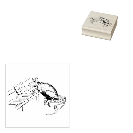 Grappige Rat op kruk Piano spelen Rubberstempel (Gestempeld)