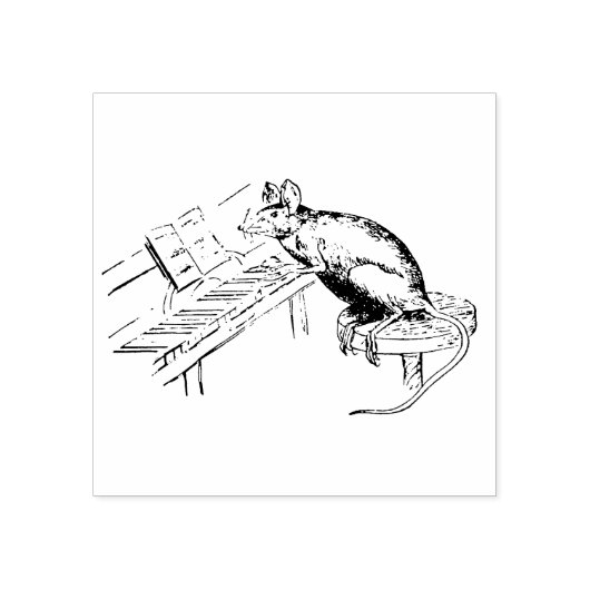 Grappige Rat op kruk Piano spelen Rubberstempel (Afrduk)