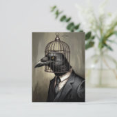 Grappige Raven in een business suit met een kooi h Briefkaart (Staand voorkant)
