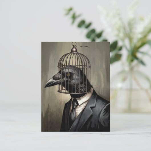 Grappige Raven in een business suit met een kooi h Briefkaart (Staand voorkant)