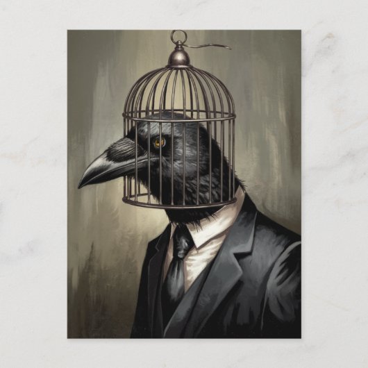 Grappige Raven in een business suit met een kooi h Briefkaart (Voorkant)