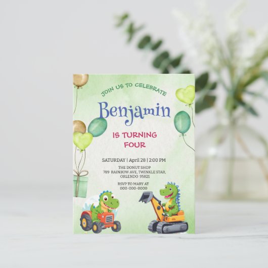 Grappige Rawr T-Rex dinosaurus tractor truck verja Briefkaart (Staand voorkant)