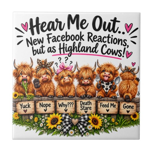 Grappige reacties van Highland-koeien Tegeltje (Voorkant)