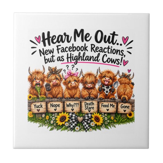 Grappige reacties van Highland-koeien Tegeltje (Voorkant)
