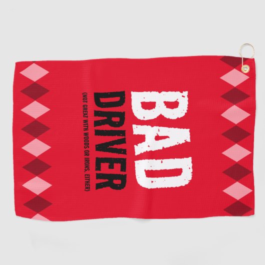 Grappige Red Argyle Bad Driver ... Golfhanddoek (Horizontaal)