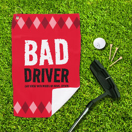 Grappige Red Argyle Bad Driver ... Golfhanddoek