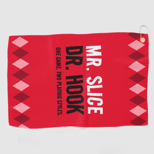 Grappige Red Argyle Mr. Slice en Dr. Hook ... Golfhanddoek (Horizontaal)