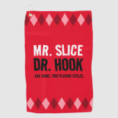 Grappige Red Argyle Mr. Slice en Dr. Hook ... Golfhanddoek (Voorkant)