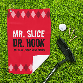 Grappige Red Argyle Mr. Slice en Dr. Hook ... Golfhanddoek