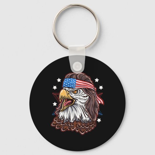Grappige Redneck 80s Patriotic Proud Mullet Amerik Sleutelhanger (Voorkant)