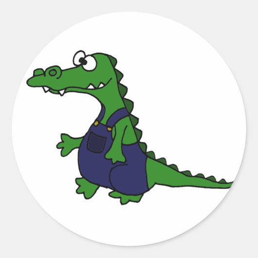 Grappige Redneck Alligator in Overalls Ronde Sticker (Voorkant)