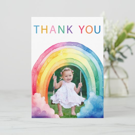 Grappige Regenboog Boog Foto Bedanktkaart Kaart (Staand voorkant)