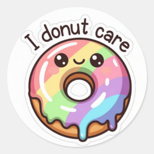Grappige Regenboog Donut "Het Kan Me Niks Schelen" Ronde Sticker