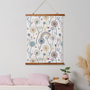 Grappige regenboog en botanische paardenbloemen (2 hangend wandkleed