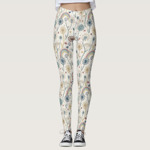 Grappige regenboog en botanische paardenbloemen (2 leggings