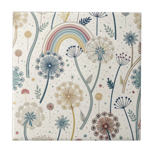 Grappige regenboog en botanische paardenbloemen (2 tegeltje