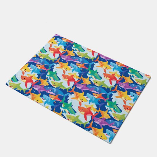 Grappige regenboog haai verjaardag ballon party Fa Deurmat (Schuin)