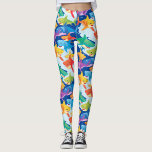 Grappige regenboog haai verjaardag ballon party Fa Leggings