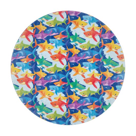 Grappige regenboog haai verjaardag ballon party Fa Snijplank (Voorkant)