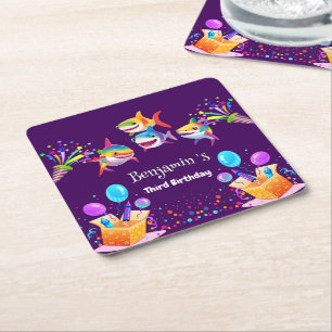 Grappige regenboog haai verjaardag ballon party jo kartonnen onderzetters