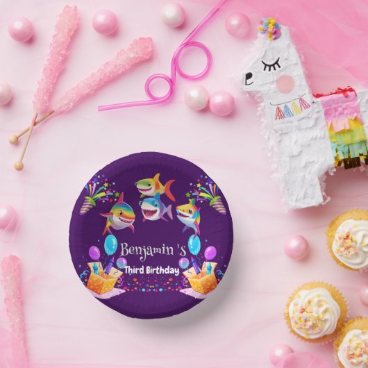 Grappige regenboog haai verjaardag ballon party jo papieren kommen (Feest)