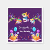 Grappige regenboog haai verjaardag ballon party jo servet (Voorkant)