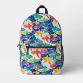 Grappige regenboog haai verjaardagsfeestje Patroon Bedrukte Rugzak (Voorkant)