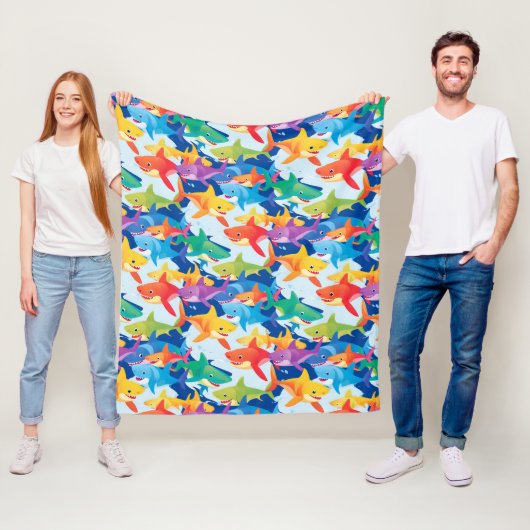 Grappige regenboog haai verjaardagsfeestpatroon Fa Fleece Deken (In situ)