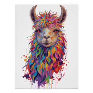 Grappige regenboog lama schilderij perfect poster