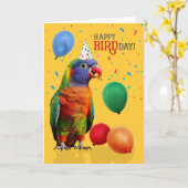 Grappige Regenboog Lori Papegaai Verjaardag Kaart (Gele Bloem)