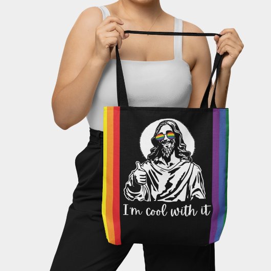 Grappige Regenboog Vlag Hippie Jezus Gay Pride Tote Bag