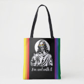 Grappige Regenboog Vlag Hippie Jezus Gay Pride Tote Bag (Voorkant)