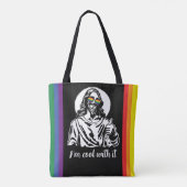 Grappige Regenboog Vlag Hippie Jezus Gay Pride Tote Bag (Achterkant)