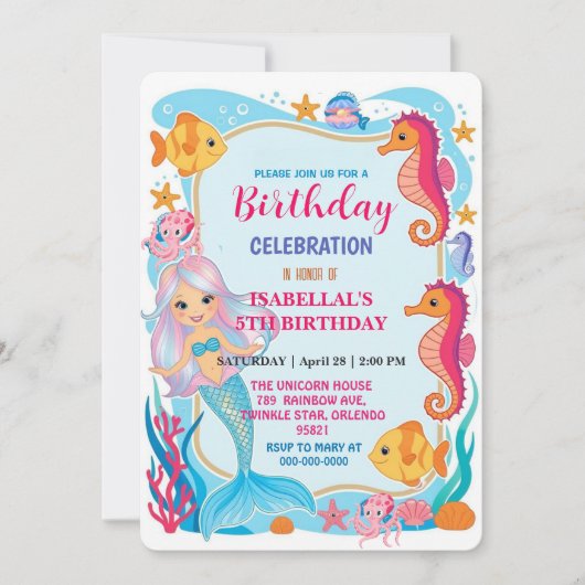 Grappige regenboog zeemeermin octopus ster verjaar save the date (Voorkant)