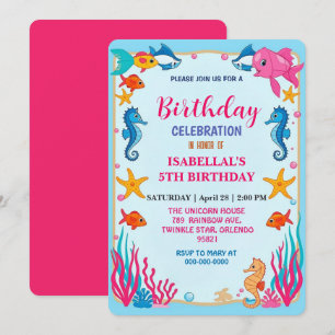 Grappige regenboog zeemeermin zeepaardster verjaar save the date