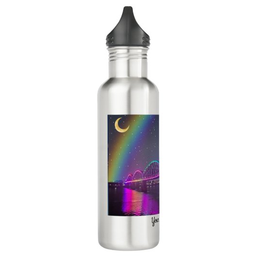 Grappige regenboogbrug fee sterrenhemel Waterfles Waterfles (Links)