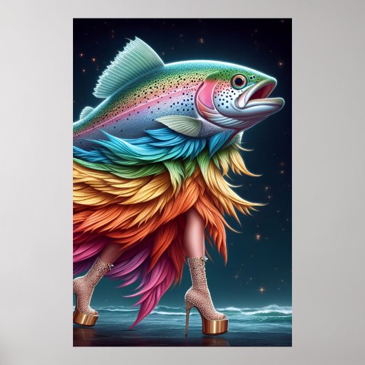 Grappige Regenboogforel Vissen Mode Poster (Voorkant)