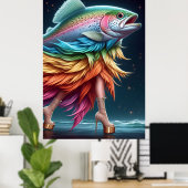 Grappige Regenboogforel Vissen Mode Poster (Thuiskantoor)