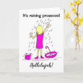 Grappige Regenende Prosecco Vrouw Verjaardagskaart Kaart (Gele Bloem)