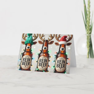 Grappige Rein Bier Kerstkaart Feestdagen Kaart