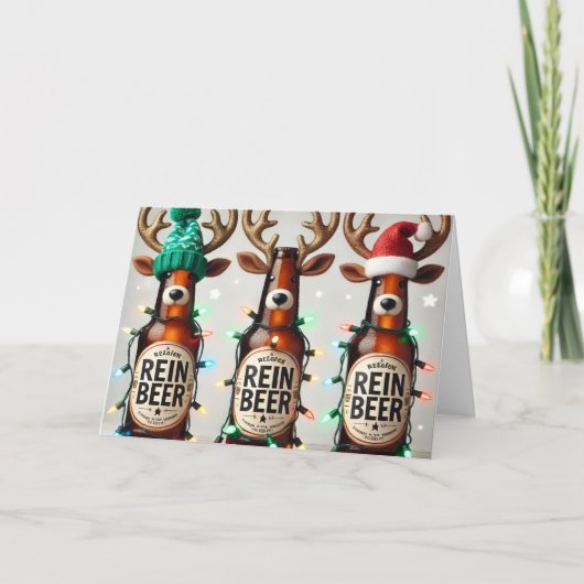 Grappige Rein Bier Kerstkaart Feestdagen Kaart (Voorkant)