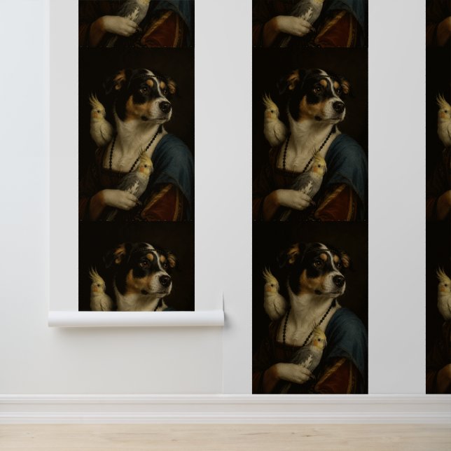 Grappige Renaissance Hond Cockatiel Behang Strepen (Applicatie)